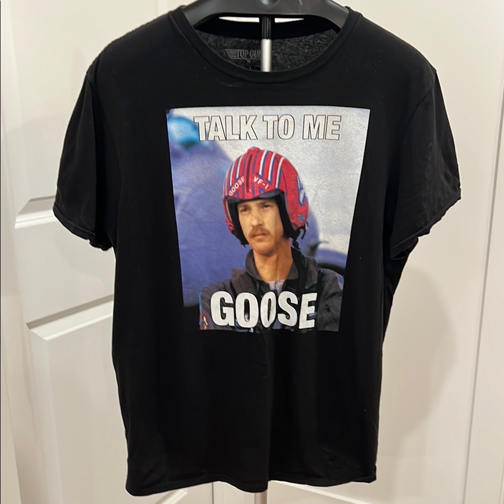 Black Graphic Tee with Talk to Me Goose Print